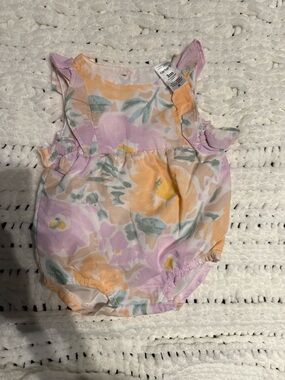 Carter's Pastel Floral Ruffle Romper in Lavender, Peach & Mint